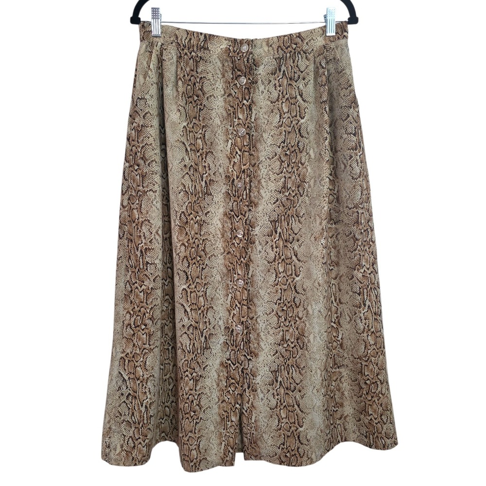 Vintage Snake Animal Print Button Front Midi Skirt 32" Waist‎